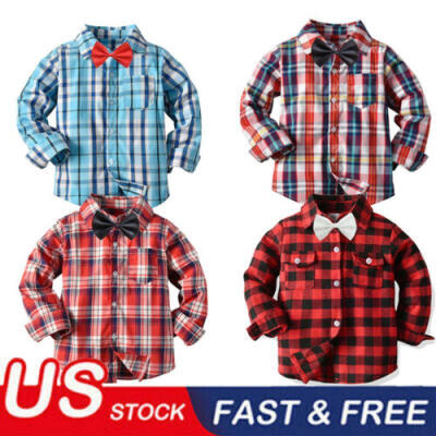 

US Toddler Baby Boys Long Sleeve T Shirt Plaid Tops Blouse Clothes Outfits Gifts