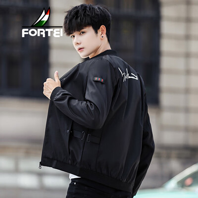 

Fu Yi FORTEI jacket mens jacket 2019 spring new fashion stand collar trend casual baseball uniform solid color youth mens shirt 8831 black 4XL
