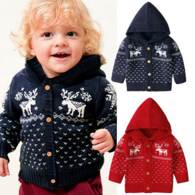 

UK My 1st Christmas Baby Boy Girl Clothes Deer Knitted Warm Winter Coat Outwear