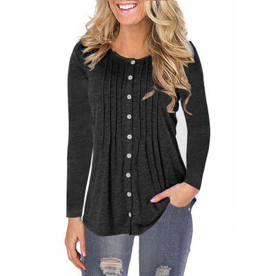 

Women Autumn Fashion Concise Casual All-match Solid Color Button Decor Long Sleeve T-shirts