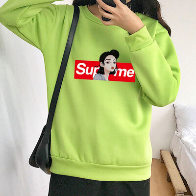 

Women Simple Winter Plus Velvet Sweatshirts Warm Long Sleeve Cute Print Casual Loose Round Collar Sweatshirts