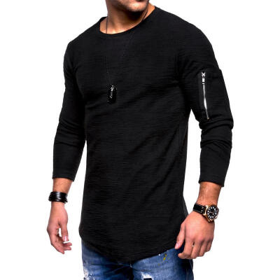 

2018 New Mens Solid O-Neck T-Shirts Long-sleeved T-shirt Men Tops Tees