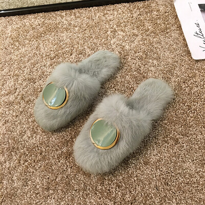 

Flat bottom Mao Mao slippers women wear new autumn Korean version of Joker social Baotou half round buckle fairy shoes