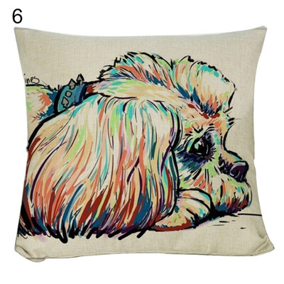 

45x45cm Cute Dog Print Throw Pillow Case Linen Cushion Cover Home Decoration