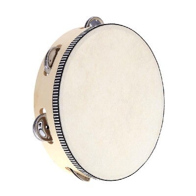 

8" Hand Held Tambourine Drum Bell Birch Metal Jingles Percussion Musical Educational Toy Instrument for KTV Party Kids Games