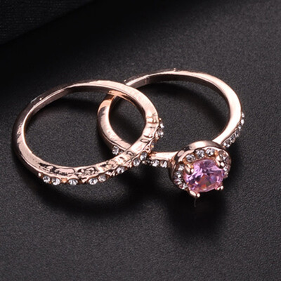 

Europe And The United States Popular Crystal Two-piece Ring Rose GoldSilver Color Micro Inlay Zircon Jewelry