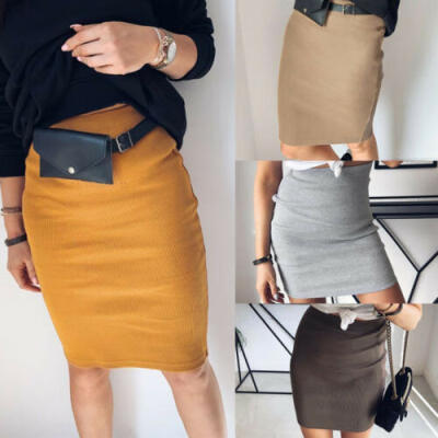 

New Womens Sexy Mini Skirt Vintage Stretch High Waist Solid Knitted Skirt -XL