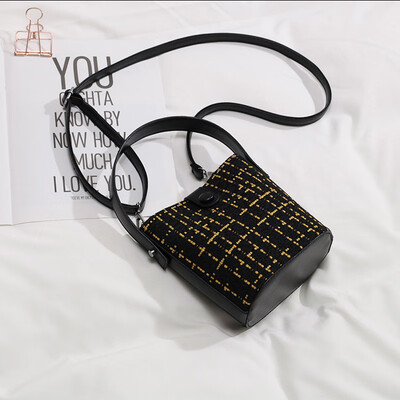 

Retro tweed bag ins advanced foreign-style womens bag new 2019 color bucket bag shoulder Messenger bag