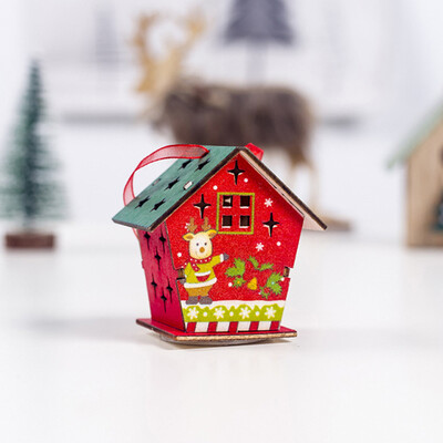 

Gobestart LED Light Wood House Cute Christmas Tree Hanging Ornaments Holiday Decoration