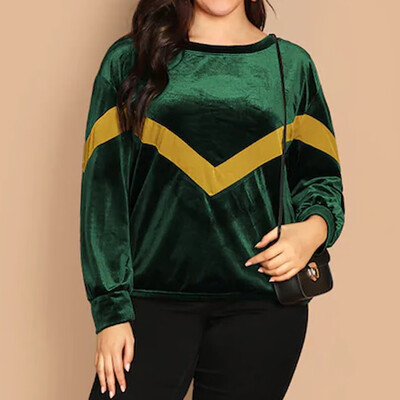 

Tailored Women Casual Plus Size Autumn Strip O-Neck Solid Long Sleeve Patchwork Tops