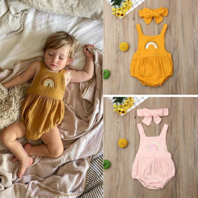 

US Newborn Kid Baby Girl Romper Jumpsuit Bodysuit Headband Clothes Outfits Set