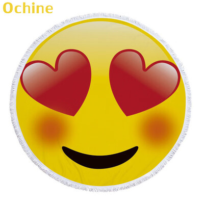 

OCHINE 150cm Summer Swimming Bath Towel Expression Emoji Round Microfiber Fringed Beach Towel Mat Carpet Blanket Shooting Props