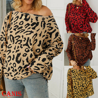 

Women Blouse Fashion T-shirts Shirt Tops Tees Long Sleeve Slim Leopard Pullover