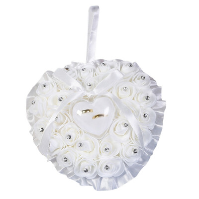 

1Pcs Heart-shape Rose Flowers Valentines Day Gift Ring Box Romantic Wedding Jewelry Case Ring Bearer Cushion Holder Decor