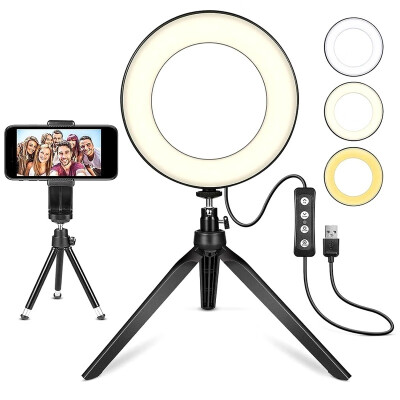 

6" LED Ring Light Mini LED Camera Light with Tripod Stand Cell Phone Holder Desktop LED Lamp