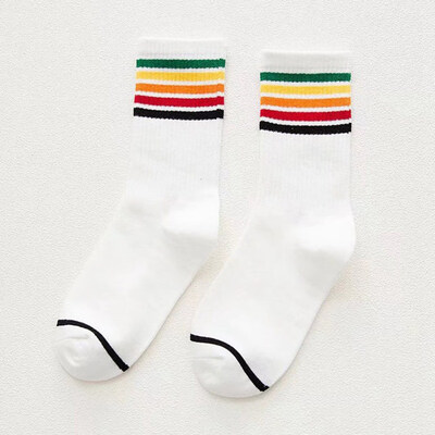 

1Pair Women New Fashion Cotton Colorful Rainbow Stripes skateboard socks Casual Spring Summer Sport Socks