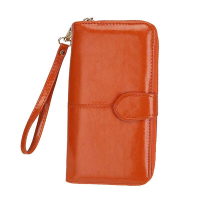 

Solid Color Women Zipper Wristlet Faux Leather Long Wallet Purse Phone Holder