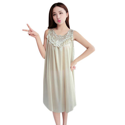 

Women Summer Nightdress Vest Chemise Fat MM Lingerie Lace Ice Silk Long Home Clothing