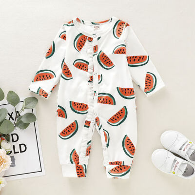 

Autumn Baby Girls Jumpsuit Long Sleeve Rompers Casual Watermelon Print Romper Infant Children Bodysuit Outfits