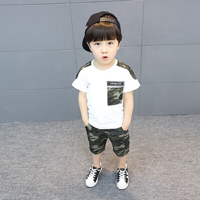 

Summer Children Camouflage Sports Short-Sleeved T-Shirt Cropped Pants Two-Piece Set Kid Children Boy Clothes Sets 3-12Y