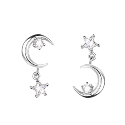 

Fashion Asymmetrical Earrings Star Moon Zircon Ear Studs Women Simple Temperament Jewelry