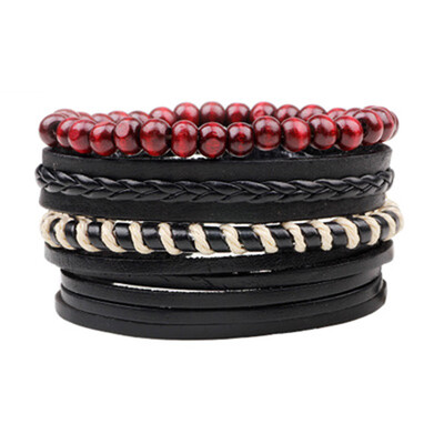 

Adjustable DIY Bracelet Wood Bead Leather Wax Rope Braided Beaded For Men Women