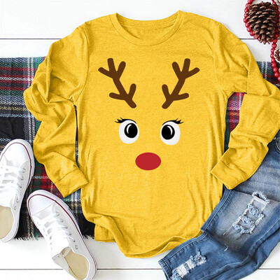 

Gobestart Womens Christmas Elk Printed Tops O-Neck Long Sleeves Easy T-shirts Blouse