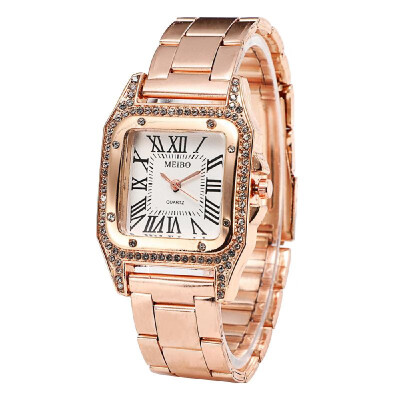 

Unique Vintage Rectangular Dial Face Watch Alloy Wristwatch with Crystal Stainless Steel Strap Band for Women