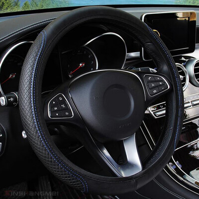 

Leather DIY Car Steering Wheel Cover Protector For 145-15 Diameter BlackBlue