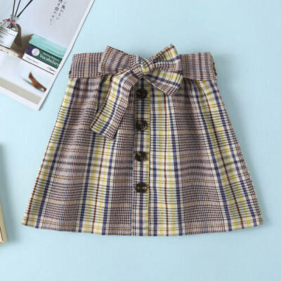 

Toddler Baby Girls Plaids Bowknot Button Skirts Kids Casual Short Dress UK