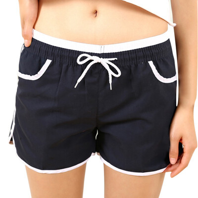 

Drawstring Pocket Shorts For Women Side Split Summer Shorts Casual Contrast Binding Elastic Waist Hot Sale Shorts Femme 7 Colors