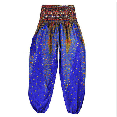 

NeillieN Outdoor Yoga Pants Printed Loose Thin Bohemia Lantern Pants Thailand Peacock High Waist Sports Pants with Pocket
