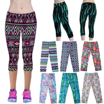 

New Fashion Women Capri Leggings High Waist Floral Printing Cropped Yoga Pants Fitness Workout Casual Trousers