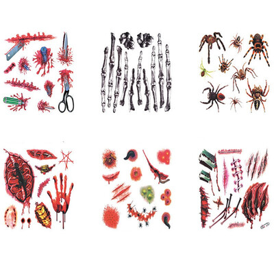 

6pcsset Halloween Decoration Durable Funny Fake Wound Shape Eco-friendly Sticker DIY Home Bathroom Decorations