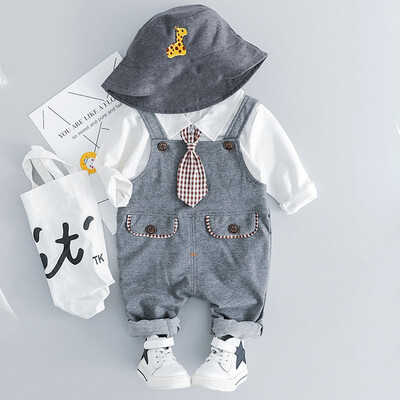 

Spring 2Pcs Children Set Kids aClothing Casual Kids Boy Long Sleeve Top Overall Bib Clothes Set Fashion Boys