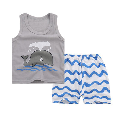 

Childrens Summer Clothing Set Cute Vest Suit Boys And Girls Sleeveless Vest Shorts Suit Cartoon Cotton Suit