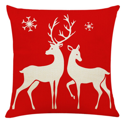 

Red Linen Christmas Cute Cartoon Santa Claus Elk Throw Pillow Case Cover Merry Christmas Decorative Pillowcases