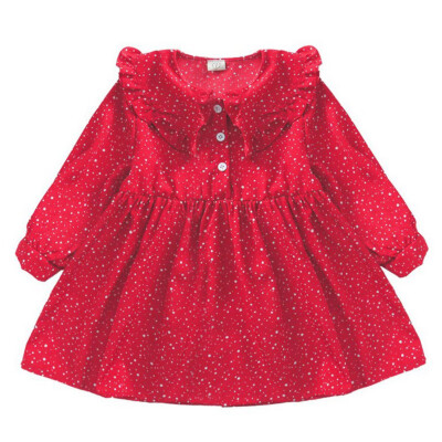 

Baby Girls Dress 1-7TLovely Autumn Lapel Princess Casual Dot Print Sweet Long Sleeve Sweet Dress