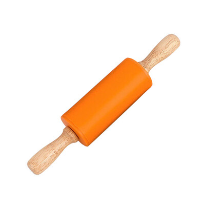 

JPGIF Wooden Handle Silicone Rollers Rolling Pin Kid Kitchen Cooking Baking Tool