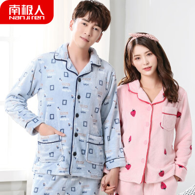 

Antarctic pajamas men winter flannel lovers pajamas women winter warm coral velvet thickening autumn mens home service winter suit NAS5X21022-22 female strawberry printing XXL