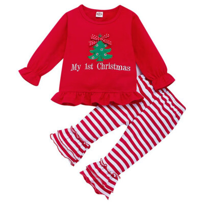 

New Autumn Baby Girl Cotton Long Sleeve Christmas Letter Print T-shirt Dress Trousers Toddler Casual Outerwear Clothes Set