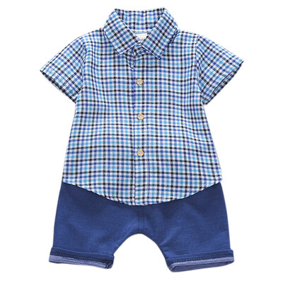 

Brand Designer Baby Boy Clothes Casual Short Sleeve Plaid Print T-shirt TopsShorts Toddler Clothing Sets