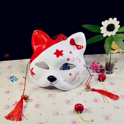 

Half Face Fox Mask Japanese Anime Hand Painted Kitsune Halloween Cosplay Mask Portable Party Mask