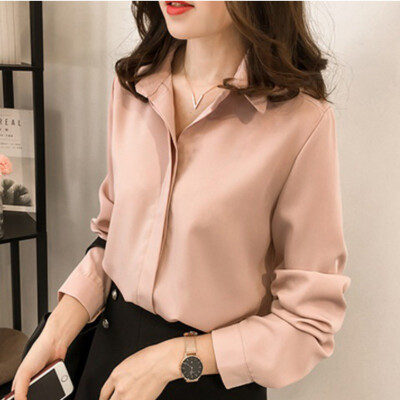 

Women Shirts New Summer lady Elegant Shirt Chiffon Blouse Solid Long sleeve office Ladies Fashion Shirts Tops Femme