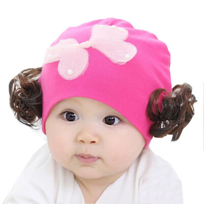 

Newborn Baby Girl Kids Warm Hat Cotton with wig Head Knit Crochet Beanie Cap New 0-12Months