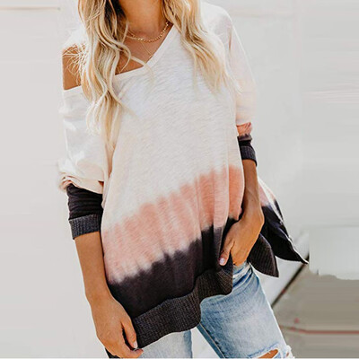 

Tailored Womens Casual Tie Dyes Print Sexy Loose V Neck Pullover Blouses Sweatshirt