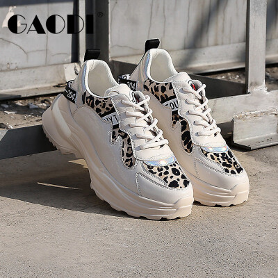 

Ms Gao Di Gao Di thickened round head with lace wild leopard casual old shoes female rice 37