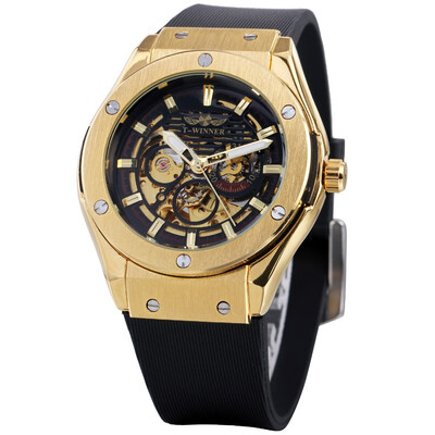 

WINNER Luminous Luxury Automatic Mechanical Men Watch Skeleton Self-Winding Sports Style Men Casual Wristwatch Rubber Band Masculi