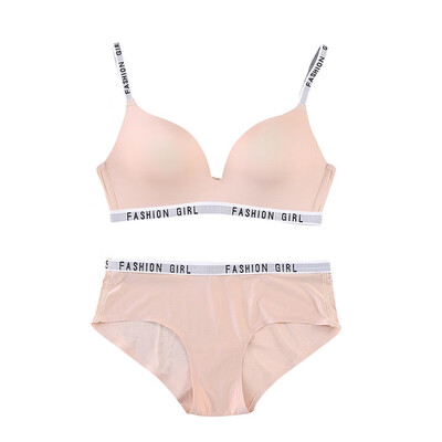 

Glossy Ladies Push Up Padded Bras Briefs Sets Women Letter Straps Bras Elastic Waist Panties Suits