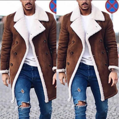 

Mens Fur Fleece Fashion Trench Coat Overcoat Lapel Warm Fluffy Jacket Outerwear